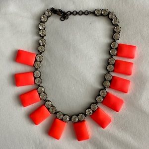 JCrew fluorescent orange and crystal necklace